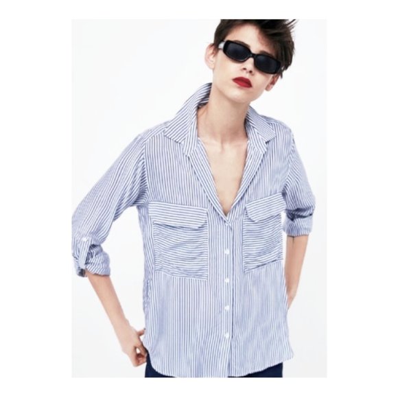 Zara Tops - Zara Stripe Button Down Chest Pocket Shirt